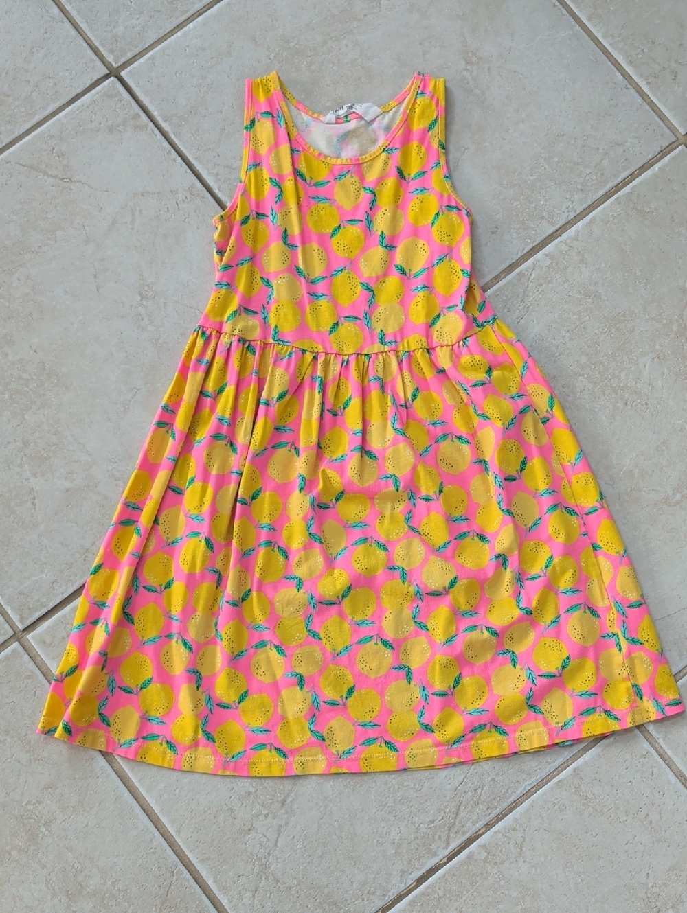 H&M Girl Size 8 Yellow & Pink Lemon Print Tank Dress